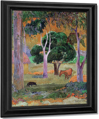 Dominican Landscape Or, Landscape With A Pig And Horse By Eugene Henri Paul Gauguin Fine Art Print