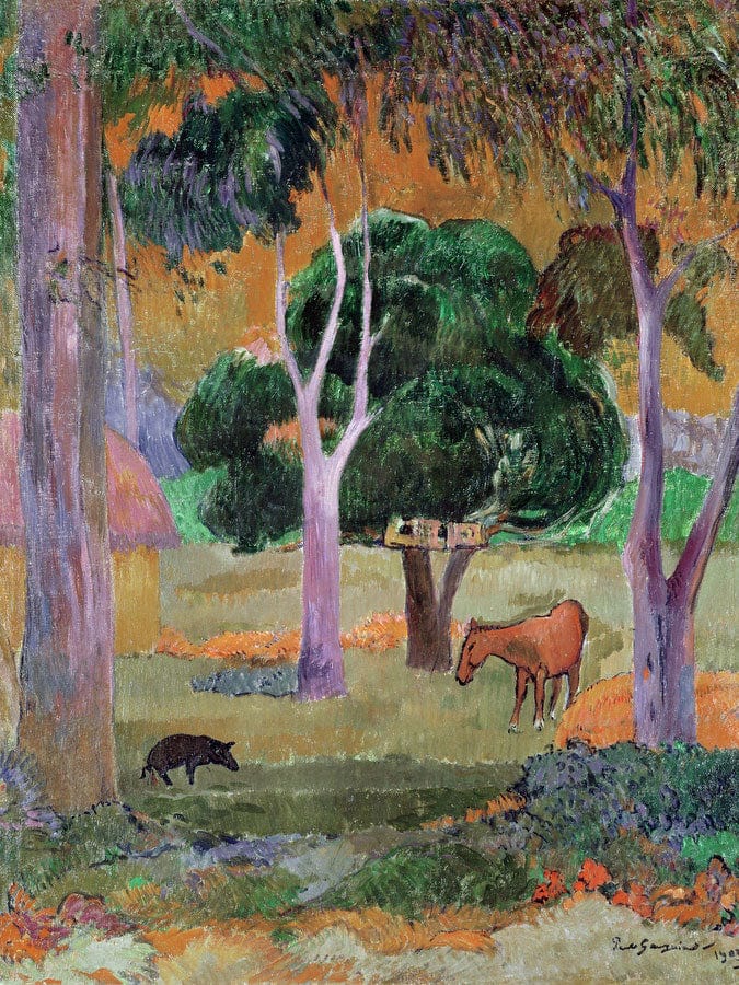 Dominican Landscape Or, Landscape With A Pig And Horse By Eugene Henri Paul Gauguin Fine Art Print