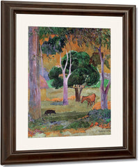 Dominican Landscape Or, Landscape With A Pig And Horse By Eugene Henri Paul Gauguin Fine Art Print