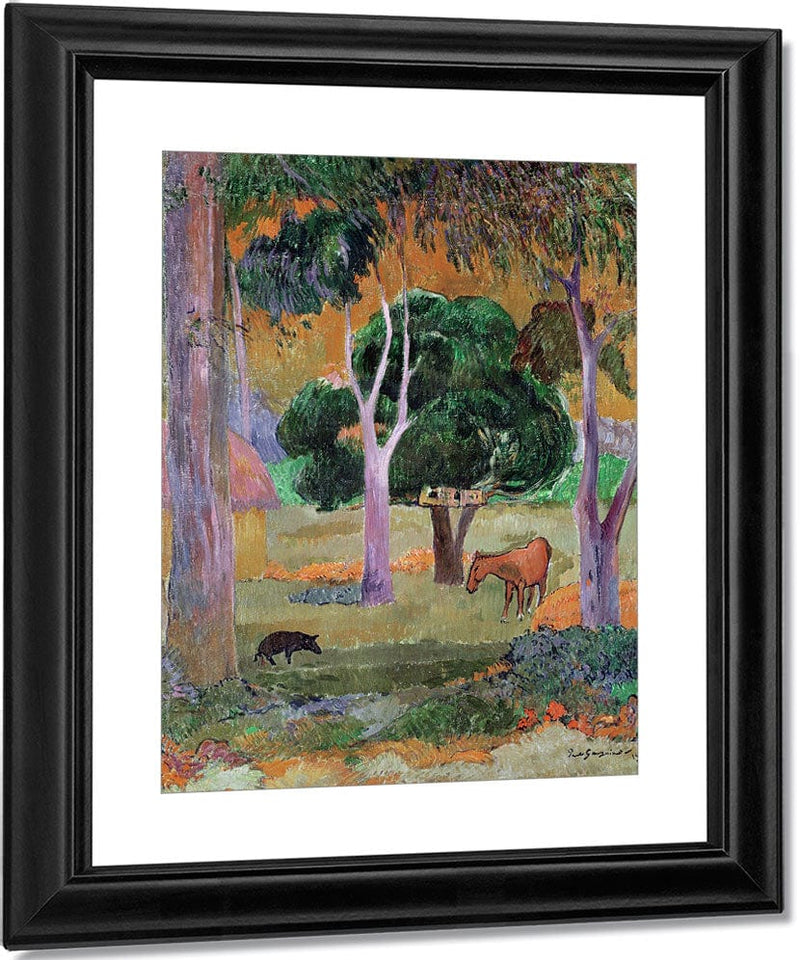 Dominican Landscape Or, Landscape With A Pig And Horse By Eugene Henri Paul Gauguin Fine Art Print