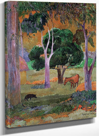 Dominican Landscape Or, Landscape With A Pig And Horse By Eugene Henri Paul Gauguin Fine Art Print