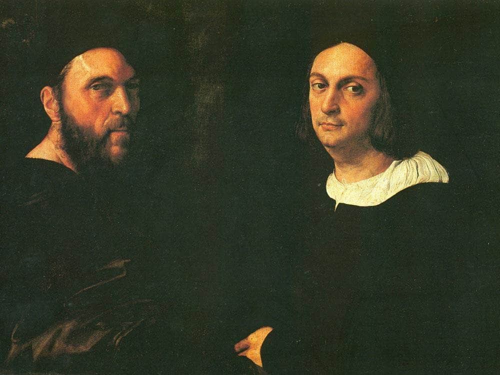 Double Portrait Of Andrea Navgero And Agostino Beazzano By Raphael Fine Art Print
