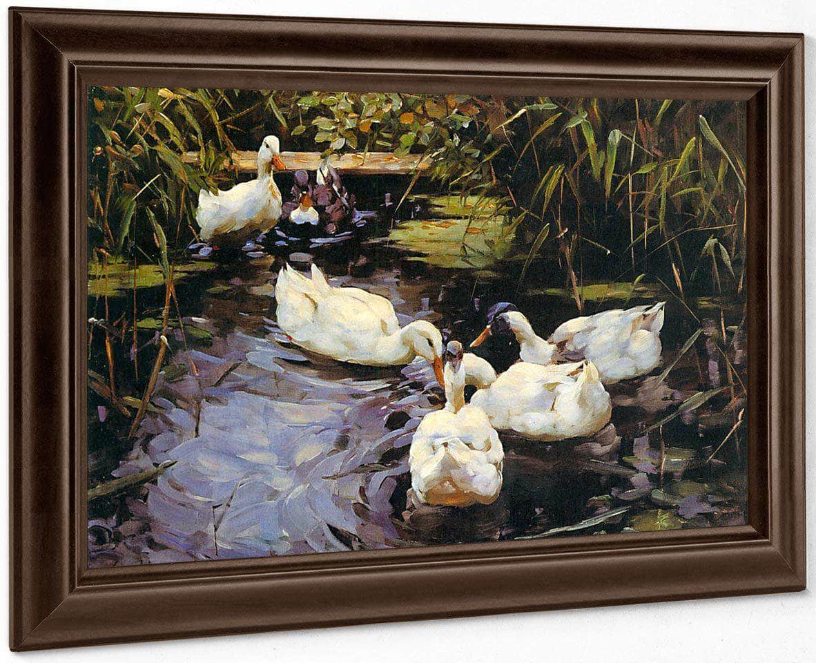 Ducks On A Reed Pond By Alexander Koester Fine Art Print