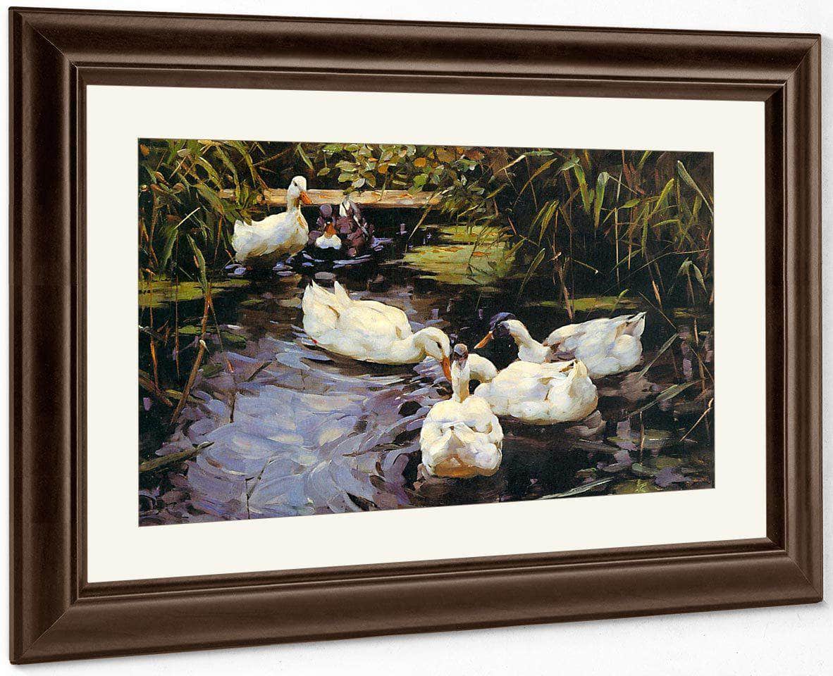 Ducks On A Reed Pond By Alexander Koester Fine Art Print