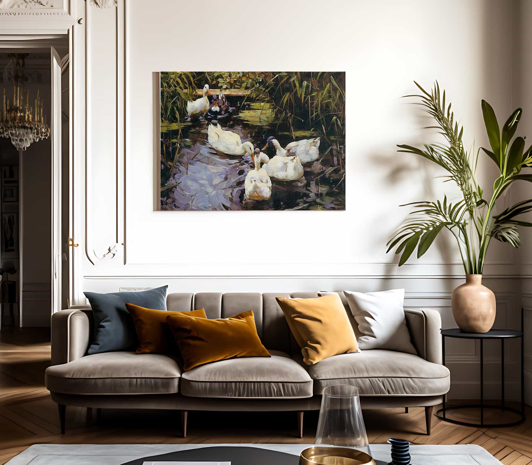 Ducks On A Reed Pond By Alexander Koester Fine Art Print