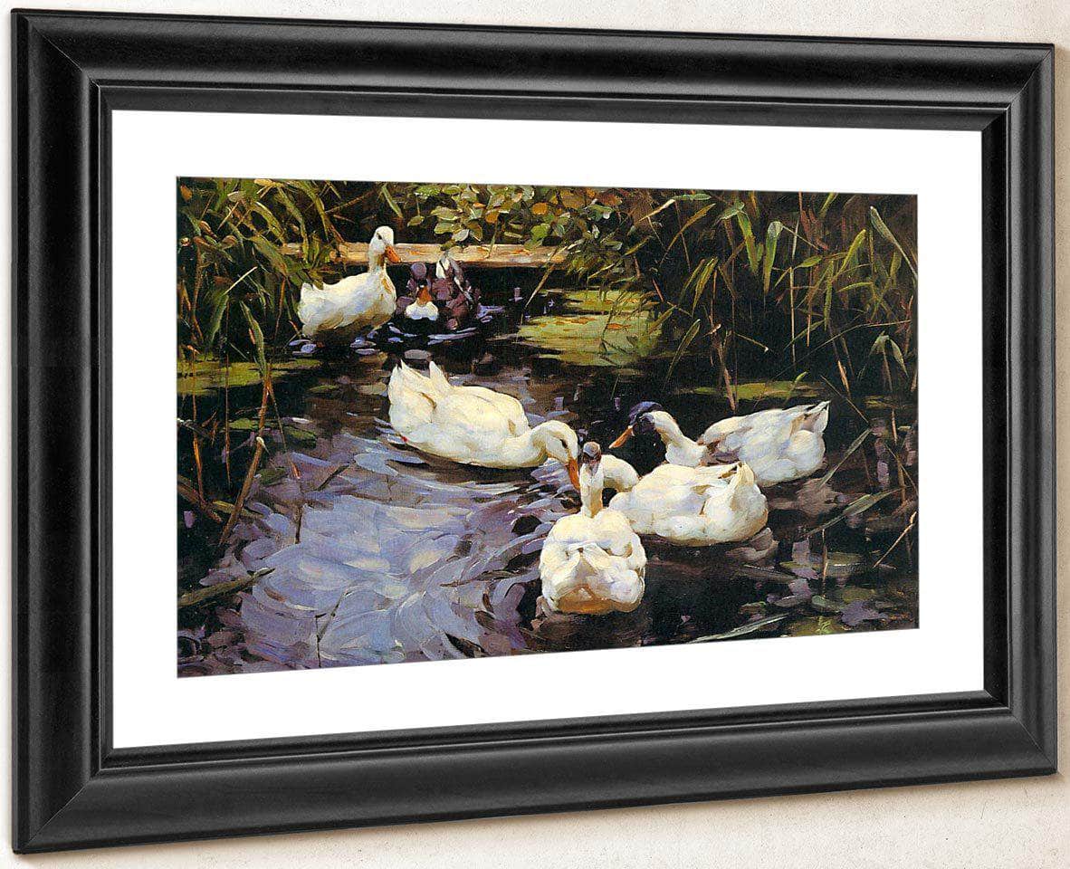 Ducks On A Reed Pond By Alexander Koester Fine Art Print