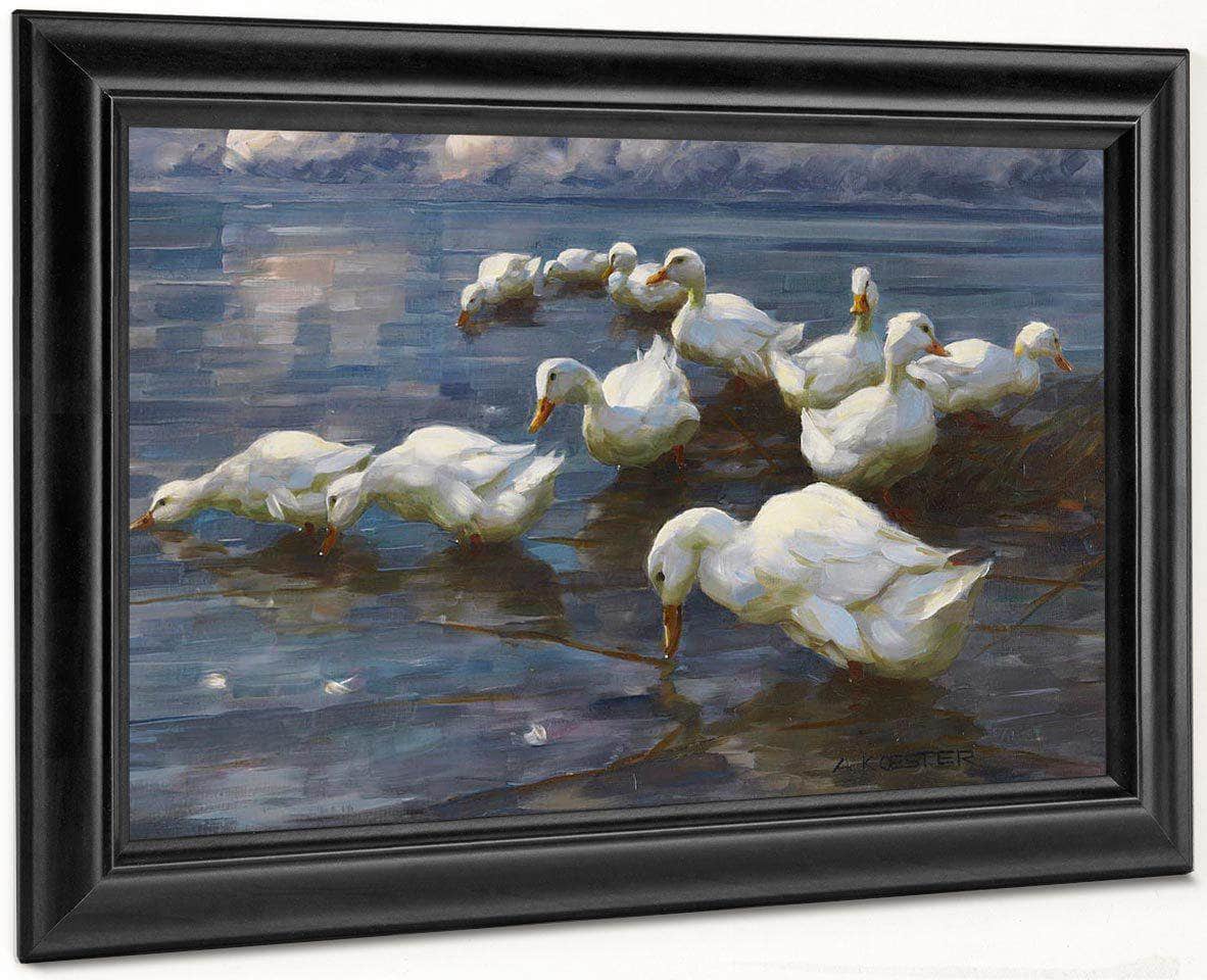 Ducks On The Lake Shore By Alexander Koester Fine Art Print