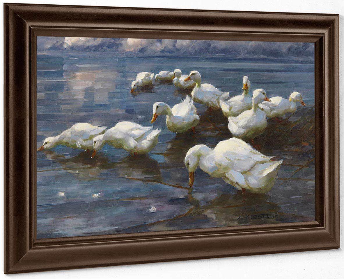 Ducks On The Lake Shore By Alexander Koester Fine Art Print