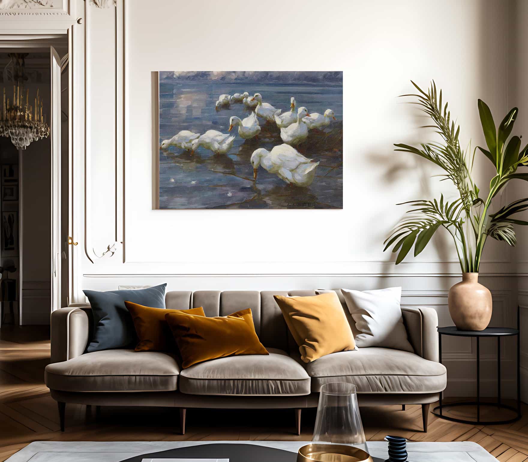 Ducks On The Lake Shore By Alexander Koester Fine Art Print