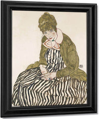 Edith With Striped Dress Sitting By Egon Schiele Fine Art Print