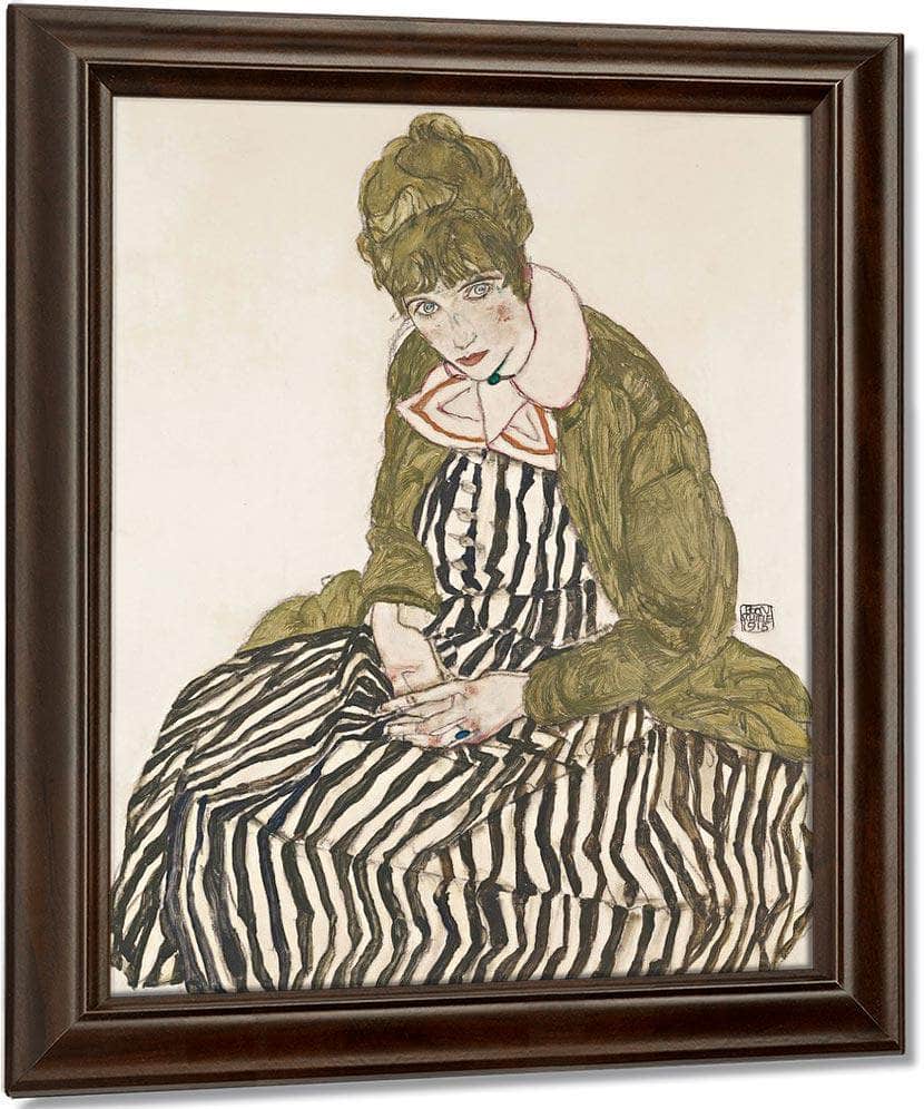 Edith With Striped Dress Sitting By Egon Schiele Fine Art Print