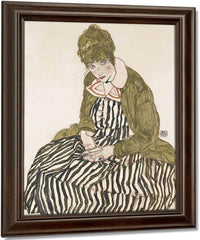Edith With Striped Dress Sitting By Egon Schiele Fine Art Print