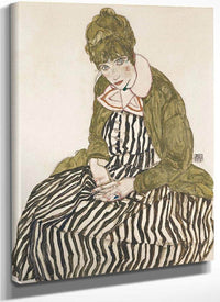 Edith With Striped Dress Sitting By Egon Schiele Fine Art Print