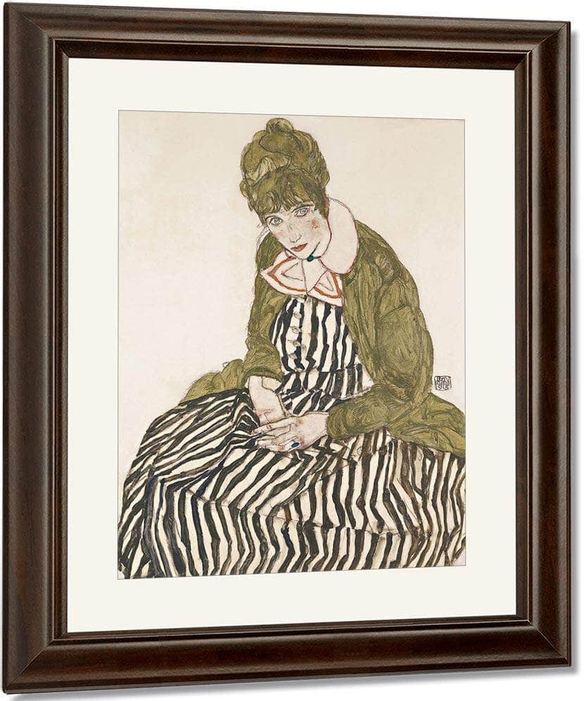 Edith With Striped Dress Sitting By Egon Schiele Fine Art Print