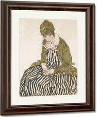 Edith With Striped Dress Sitting By Egon Schiele Fine Art Print