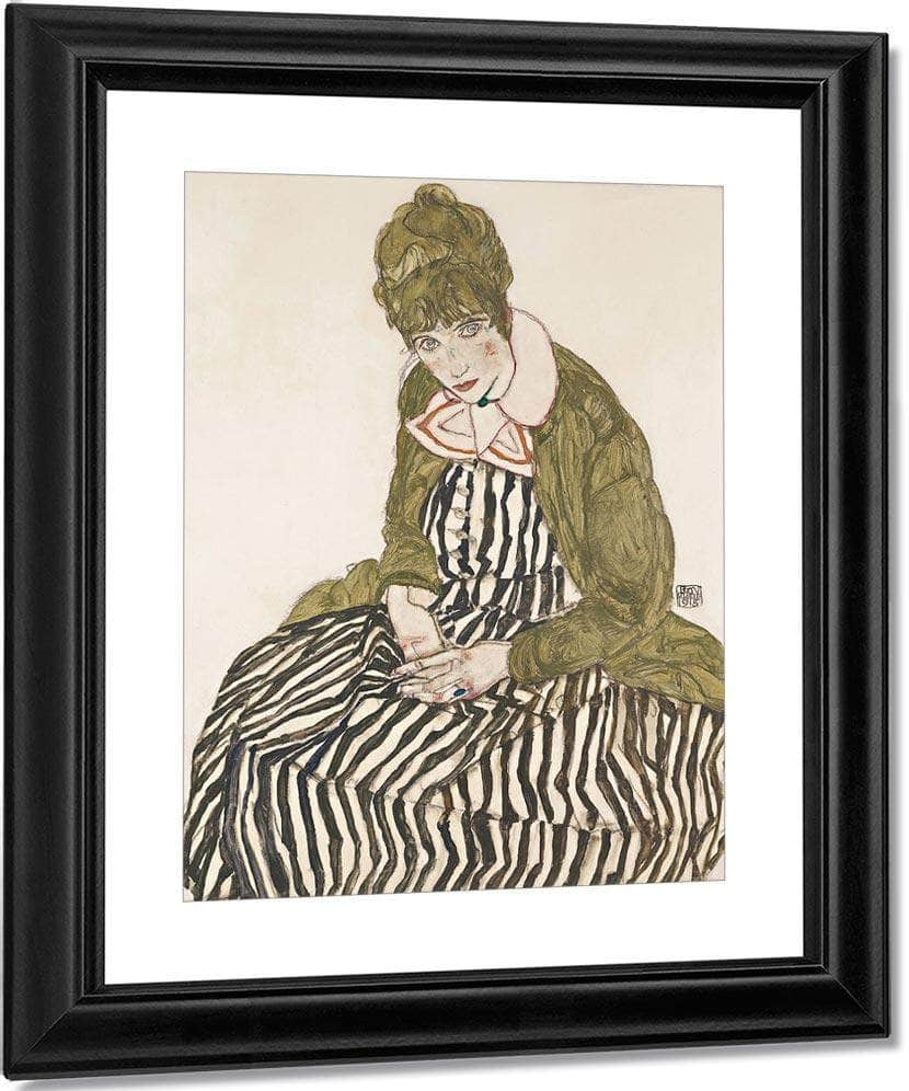 Edith With Striped Dress Sitting By Egon Schiele Fine Art Print