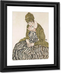 Edith With Striped Dress Sitting By Egon Schiele Fine Art Print