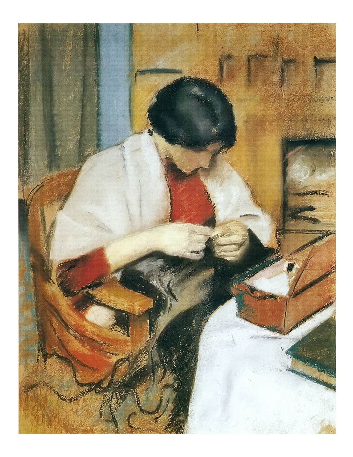 Elisabeth Gerhardt Sewing by August Macke Print Fine Art Print