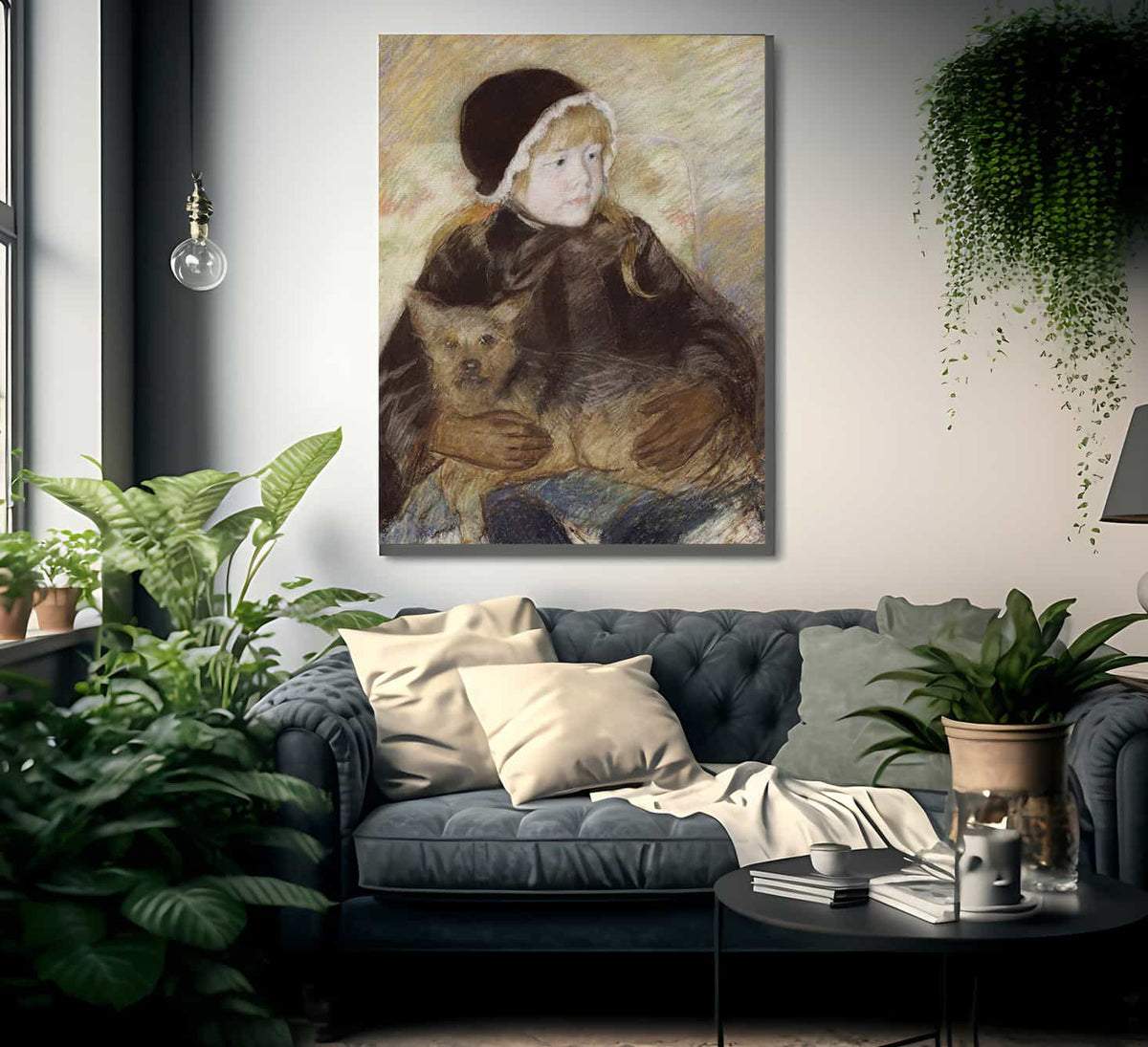 Elsie Cassat Holding A Big Dog By Mary Cassatt Fine Art Print