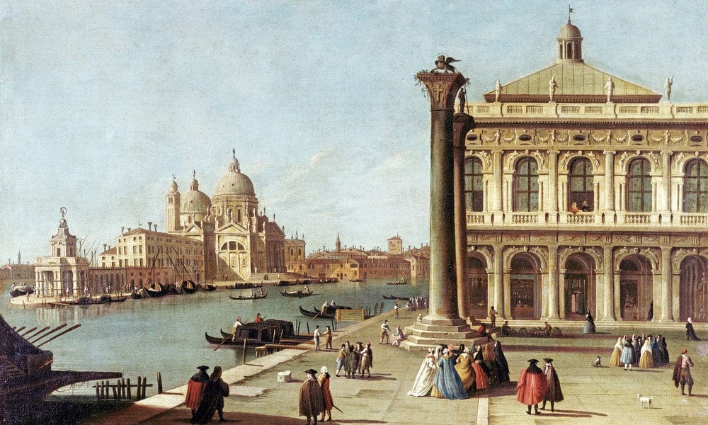 Entrance To Grand Canal Venice By Canaletto Fine Art Print