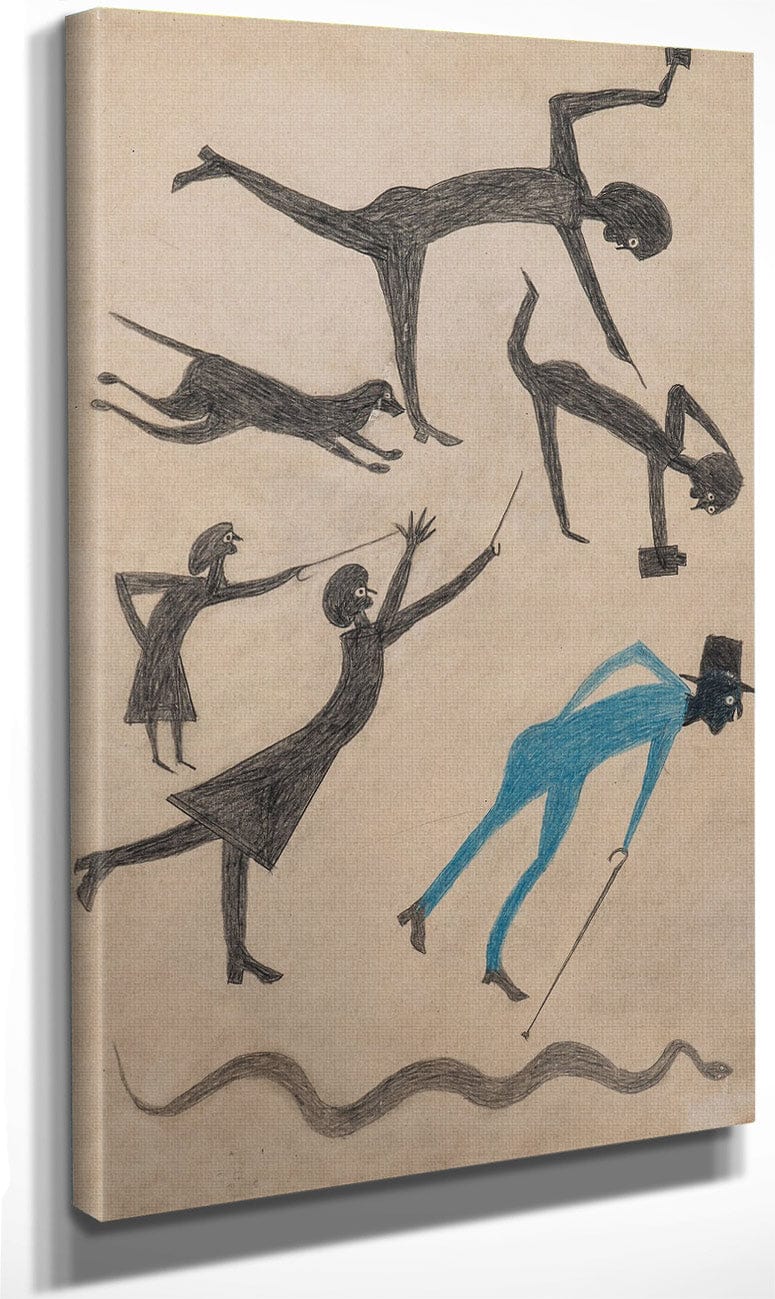 Event With Man In Blue And Snake By Bill Traylor Fine Art Print