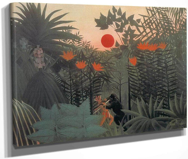 Exotic Landscape Fight Between  Gorilla And Indian 1910 By Henri Rousseau Fine Art Print