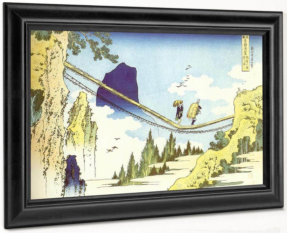 Farmers Crossing A Suspension Bridge On The Border By Hokusai Fine Art Print