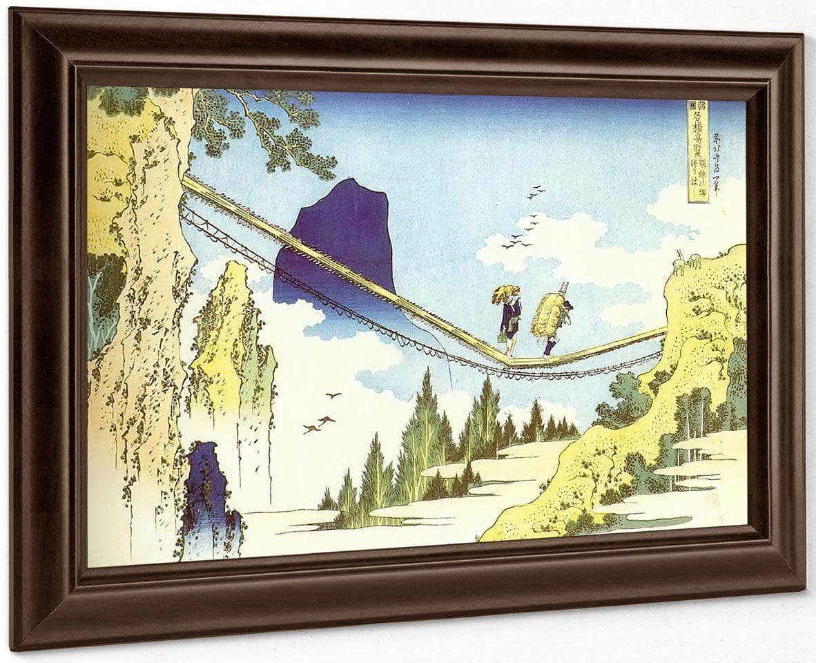 Farmers Crossing A Suspension Bridge On The Border By Hokusai Fine Art Print