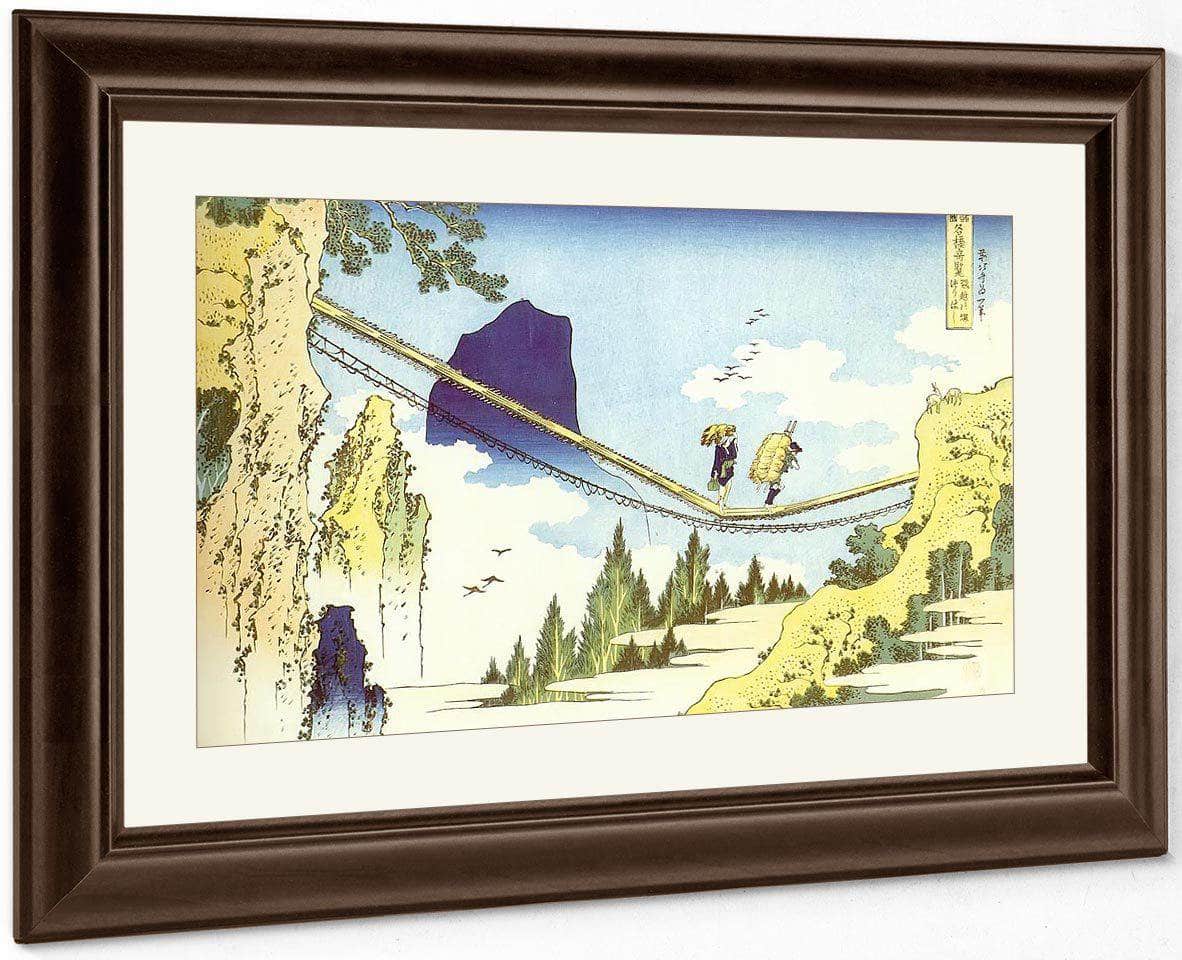 Farmers Crossing A Suspension Bridge On The Border By Hokusai Fine Art Print