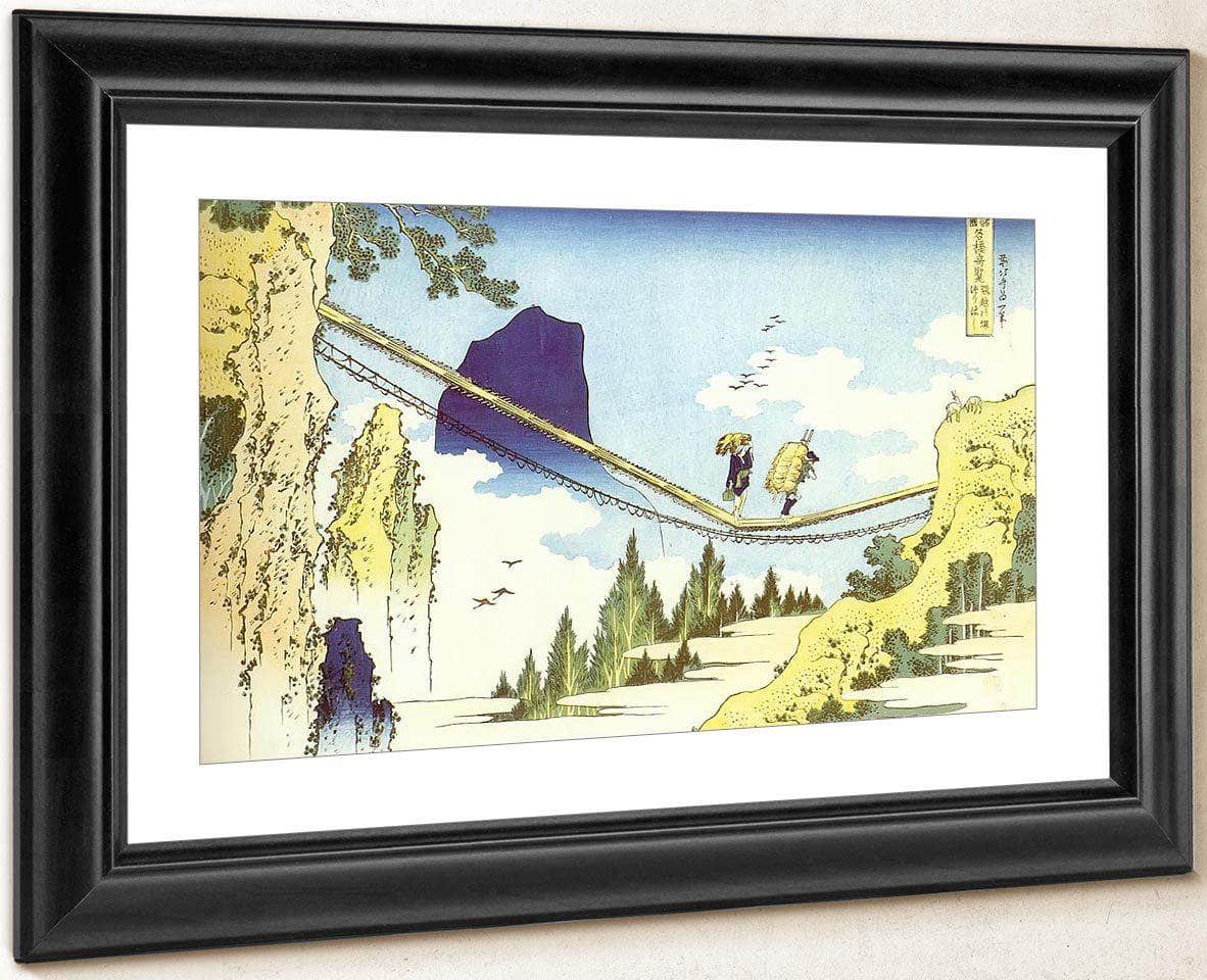 Farmers Crossing A Suspension Bridge On The Border By Hokusai Fine Art Print