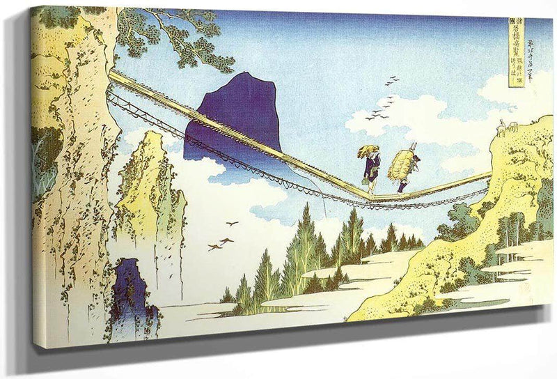 Farmers Crossing A Suspension Bridge On The Border By Hokusai Fine Art Print
