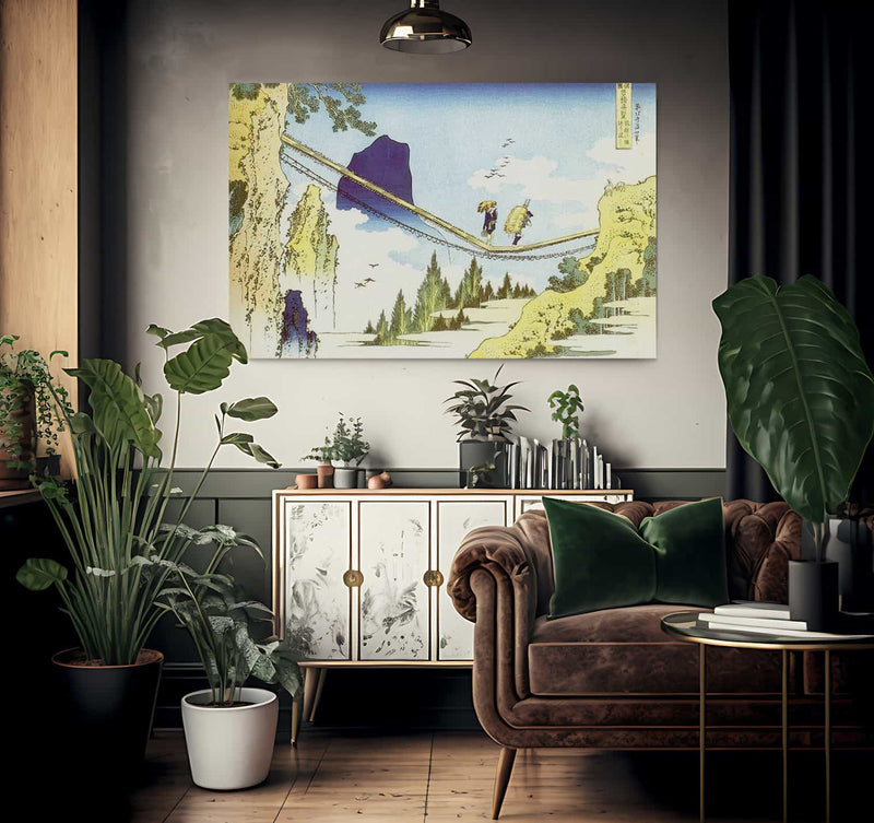 Farmers Crossing A Suspension Bridge On The Border By Hokusai Fine Art Print