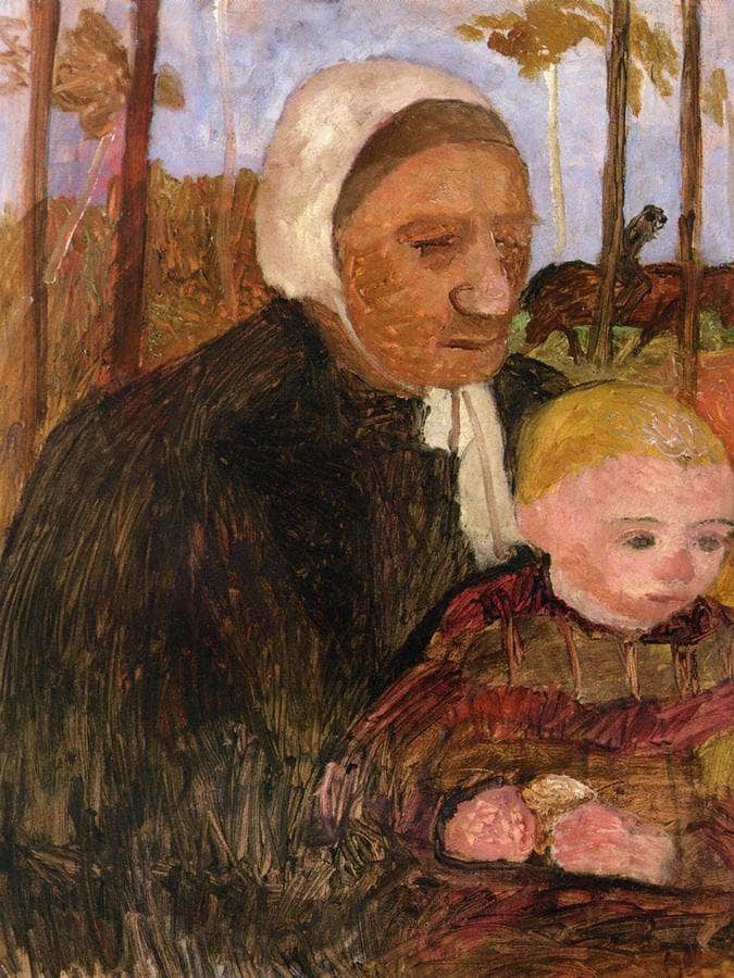 Farmwoman With Child, Rider In The Background By Paula Modersohn Becker Fine Art Print