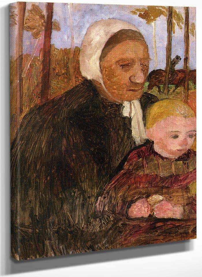 Farmwoman With Child, Rider In The Background By Paula Modersohn Becker Fine Art Print