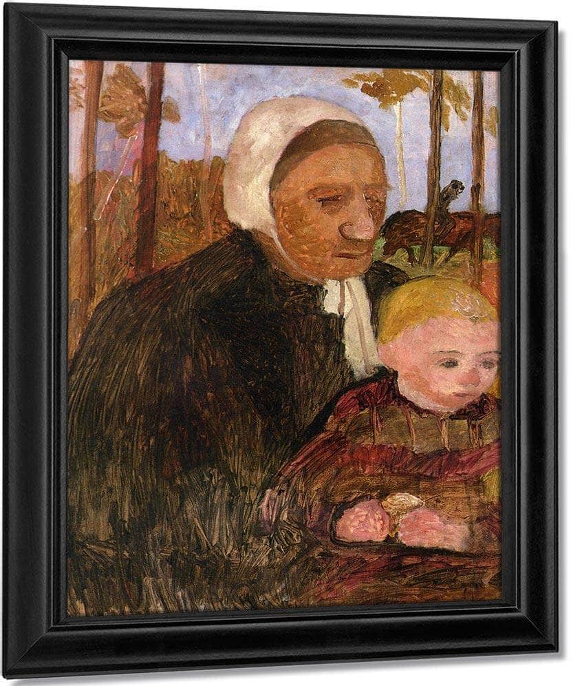 Farmwoman With Child, Rider In The Background By Paula Modersohn Becker Fine Art Print