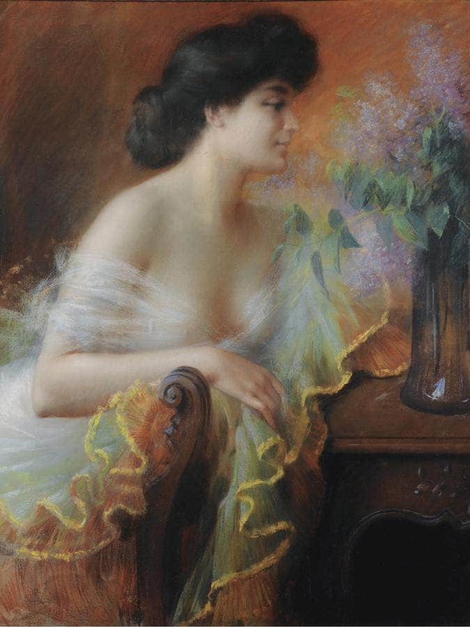 Femme Au Bouquet De Lilas By Enjolras Delphin Fine Art Print