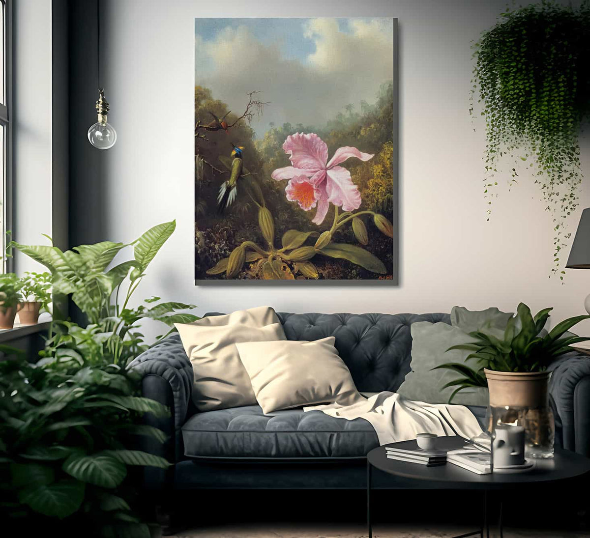 Fighting Hummingbirds With Pink Orchid By Martin Johnson Heade Fine Art Print