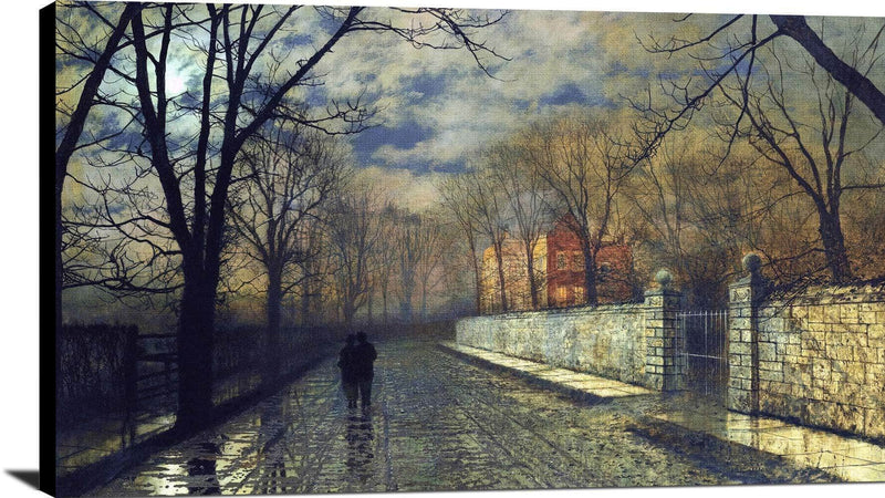 Figures In A Moonlit Lane After Rain Painting John A. Grimshaw Canvas Art Fine Art Print