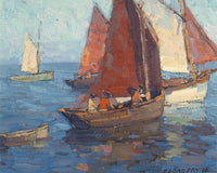 Figures In Sailboats On Calm Waters By Edgar Payne Fine Art Print