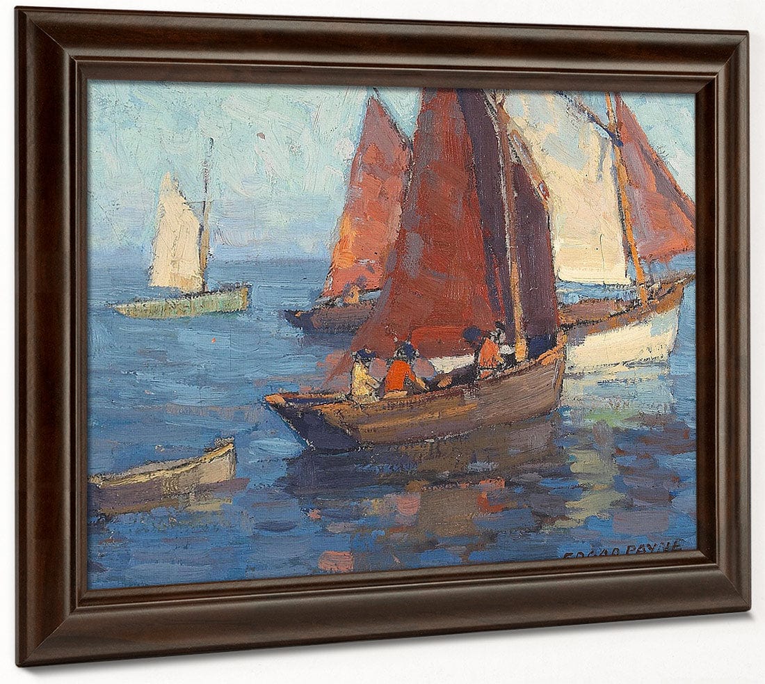 Figures In Sailboats On Calm Waters By Edgar Payne Fine Art Print