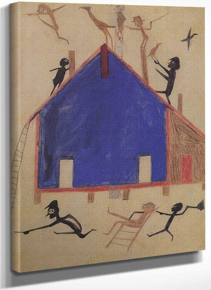 Figures On House By Bill Traylor Fine Art Print