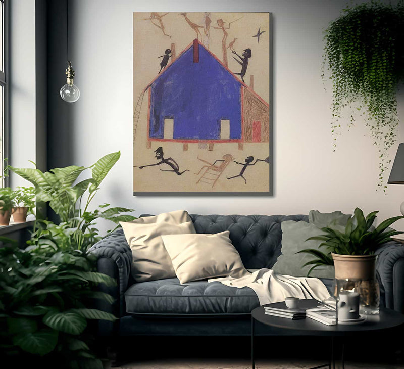 Figures On House By Bill Traylor Fine Art Print