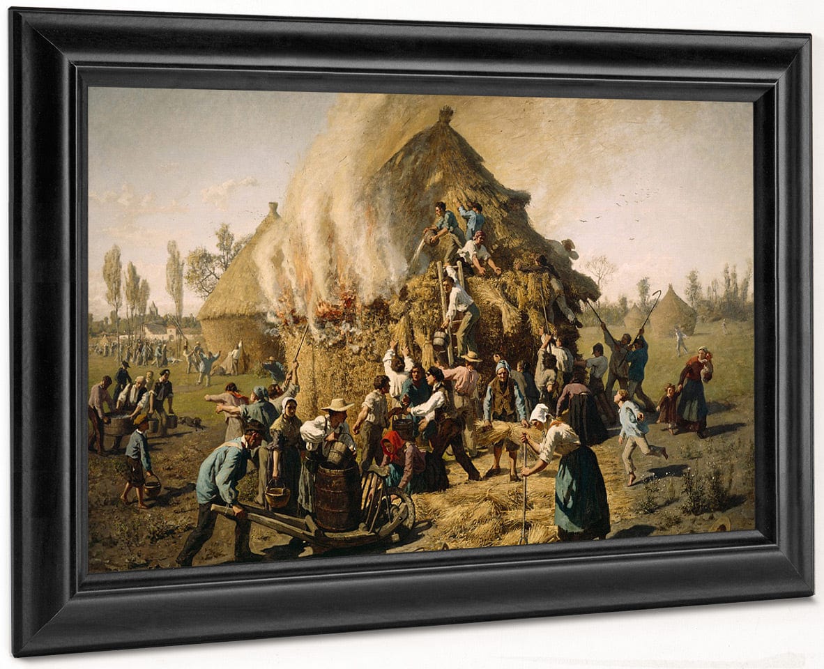 Fire In A Haystack By Jules Breton Fine Art Print