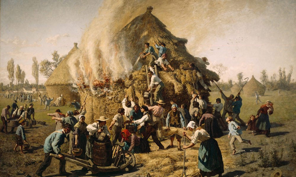 Fire In A Haystack By Jules Breton Fine Art Print