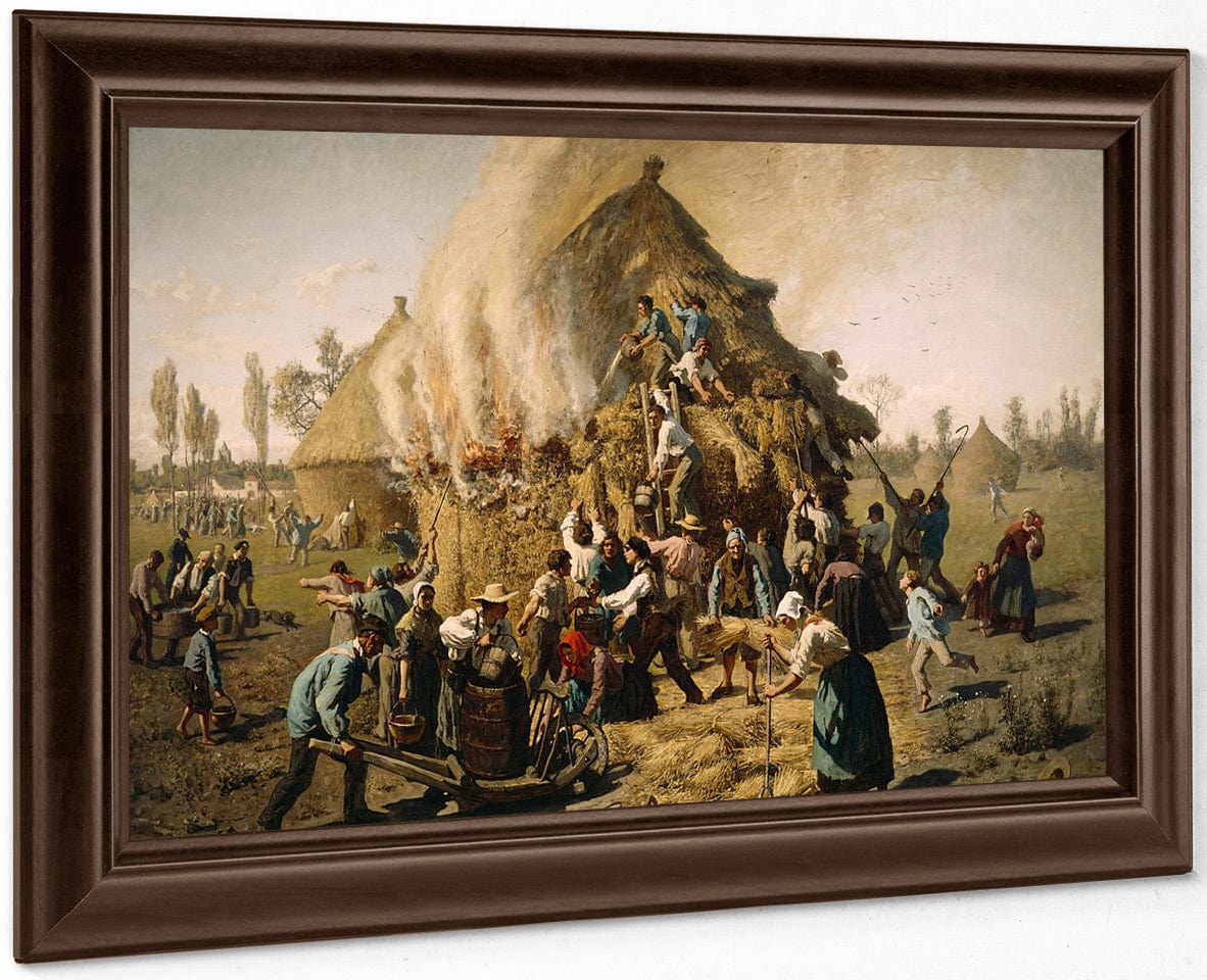 Fire In A Haystack By Jules Breton Fine Art Print