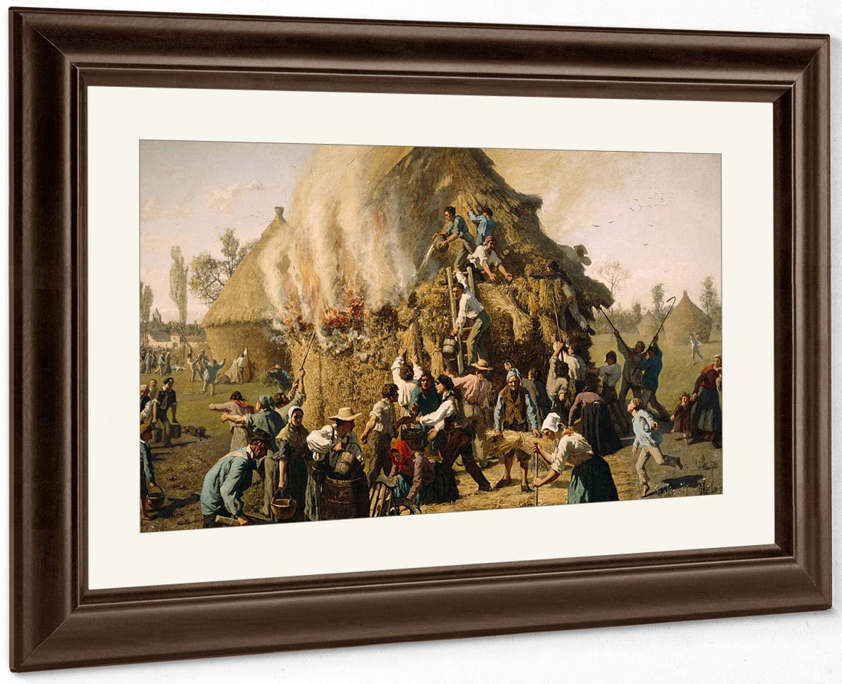 Fire In A Haystack By Jules Breton Fine Art Print