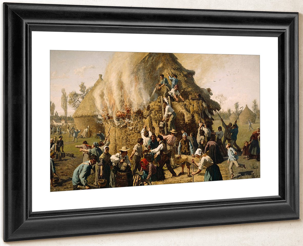Fire In A Haystack By Jules Breton Fine Art Print