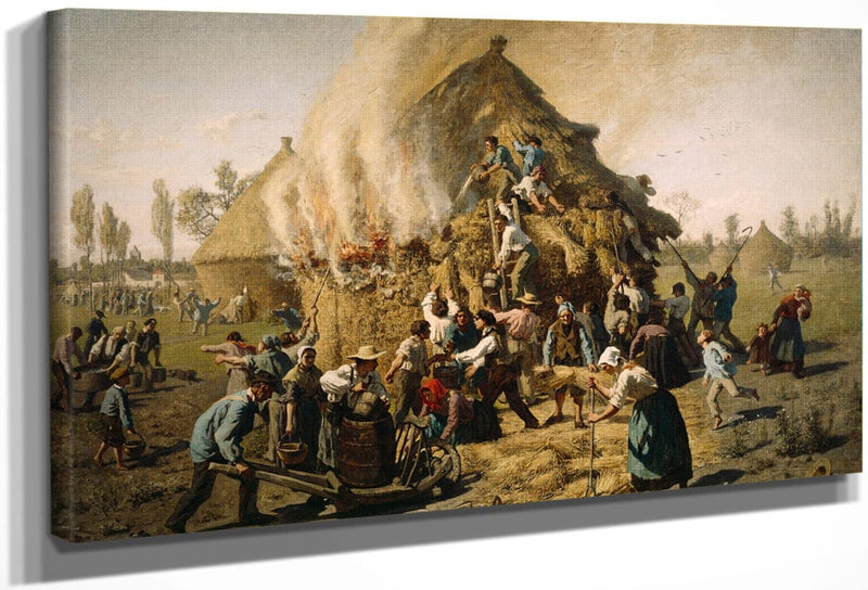 Fire In A Haystack By Jules Breton Fine Art Print