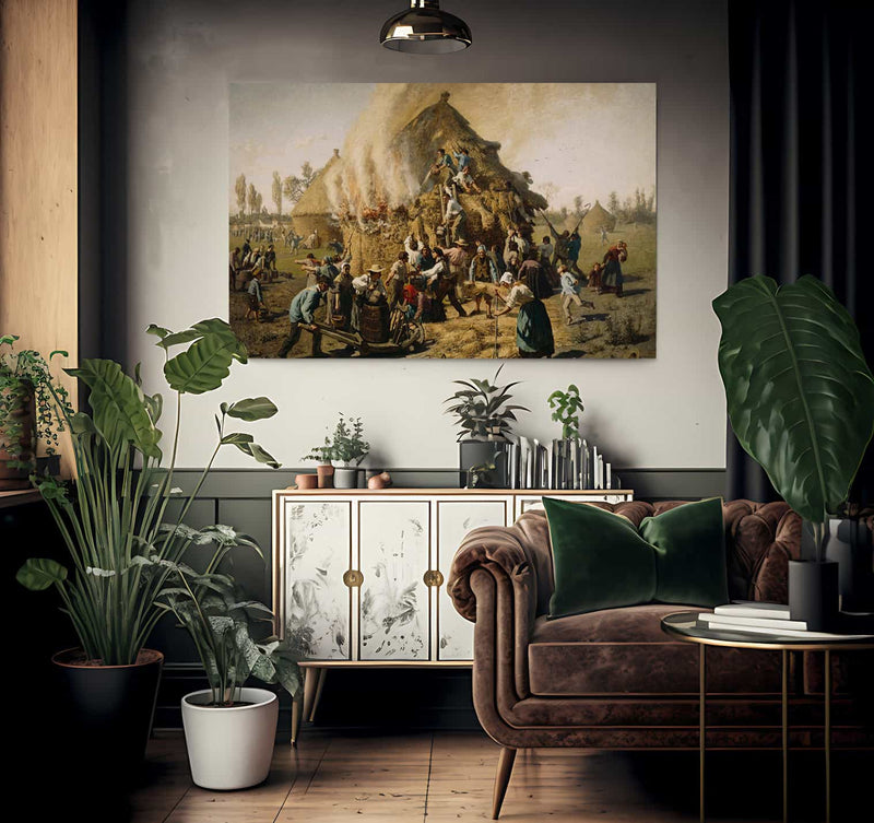 Fire In A Haystack By Jules Breton Fine Art Print