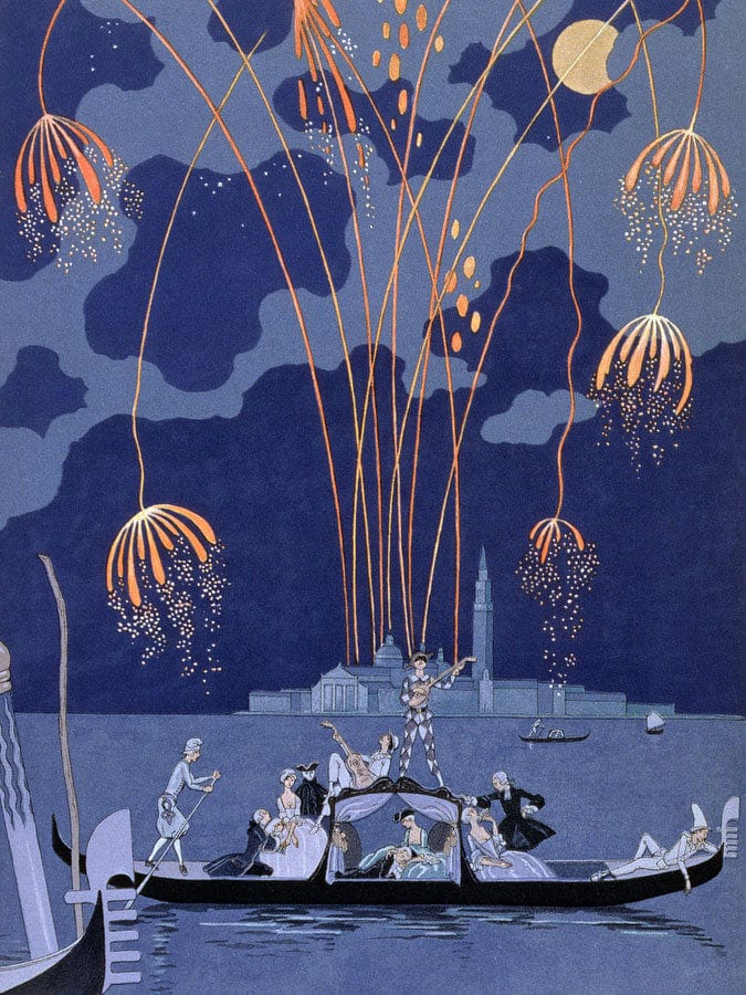 Fireworks In Venice, Illustration For 'Fetes Galantes' By Georges Barbier Fine Art Print